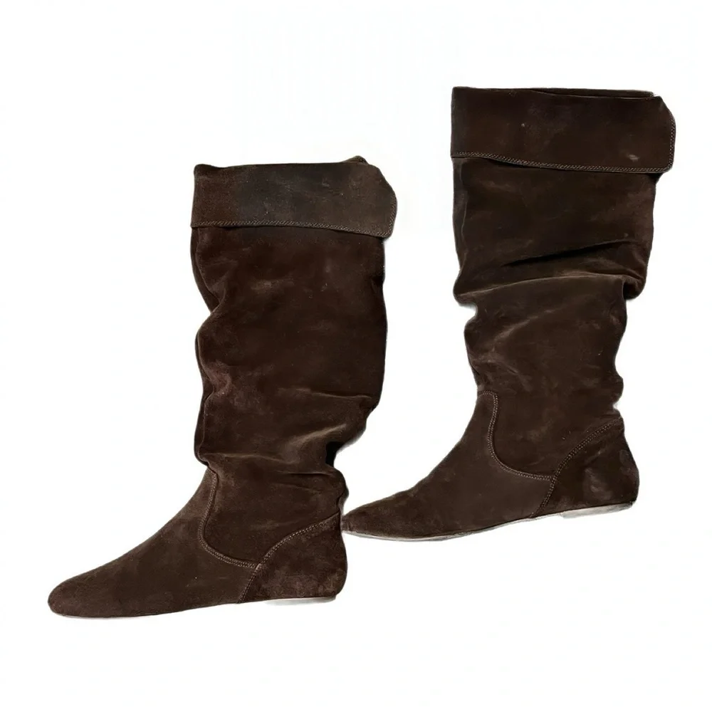 Gianni Bini Brown Suede Knee High Riding Boots Slouch Cuff Flat Womens 9.5
